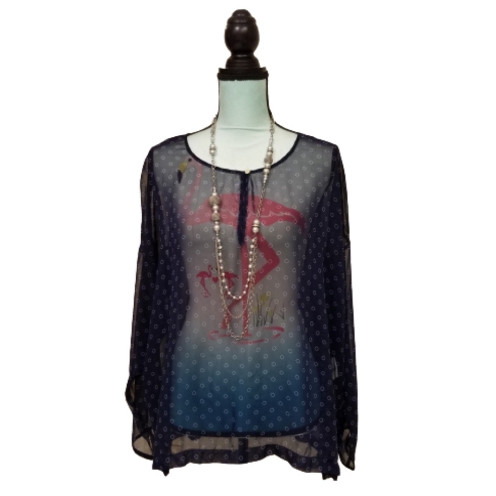 Old Navy Date Night Sheer Organza Top Navy Dot M